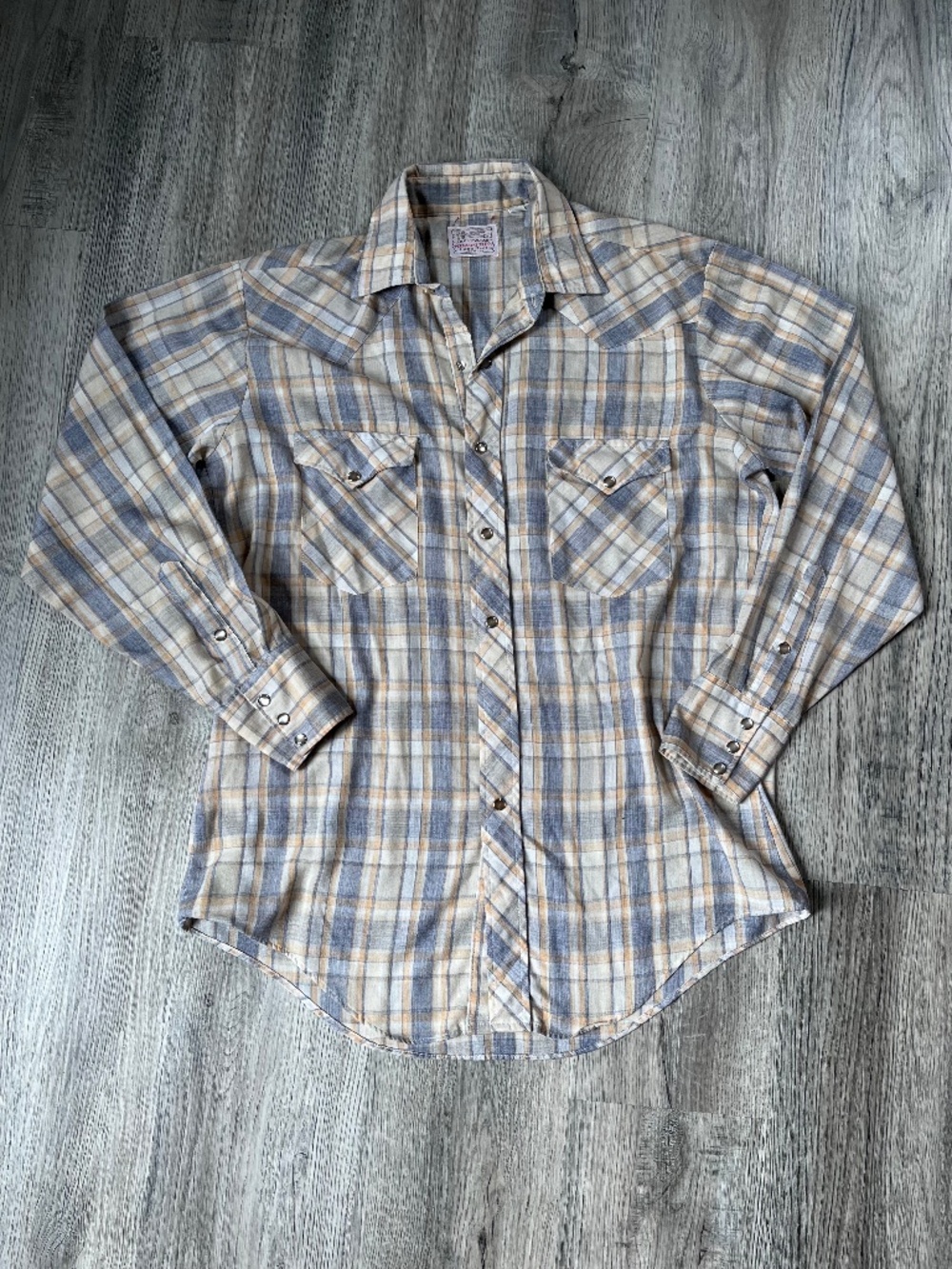 Classic Vintage HBarC Ranchwear Western Snap Shirt Plaid Long Tail USA- M- 16x34